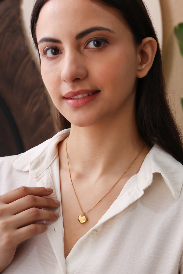 Rose Gold Heart Locket Pendant Chain Necklace