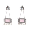 silver pink long drop earrings