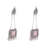 silver pink long drop earrings