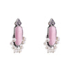 Pink Stone Silver Plated Pearl Studs