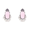Pink Stone Silver Plated Pearl Studs